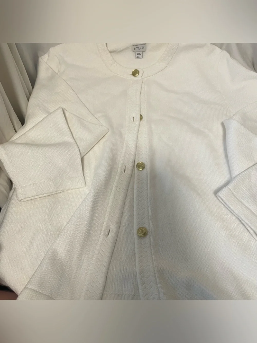J. Crew White Crewneck Cardigan with Gold Buttons